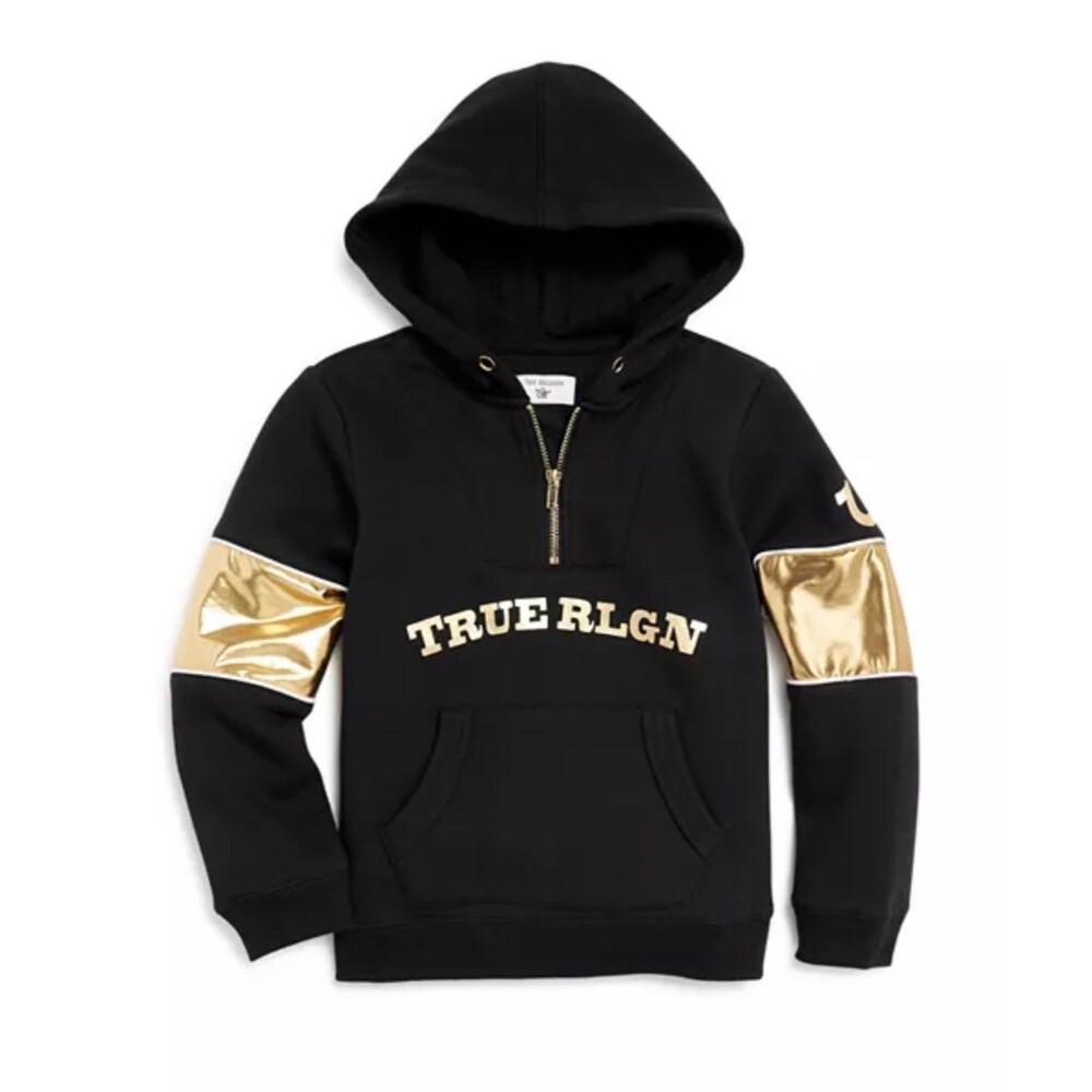 True Religion Boys' Metallic-Sleeve Half-Zip Hoodie Size M